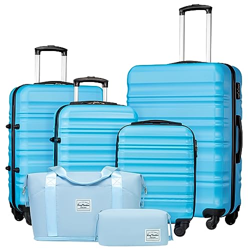 LONG VACATION Luggage Set 4 Piece Luggage Set ABS hardshell TSA Lock Spinner Wheels Luggage Carry on Suitcase (SKY BLUE, 6 piece set)