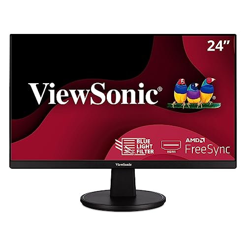 ViewSonic VA2447-MH 24 Inch Full HD 1080p Monitor with Ultra-Thin Bezel, AMD Free Sync, 75Hz, Eye Care, and HDMI, VGA Inputs for Home and Office, Black
