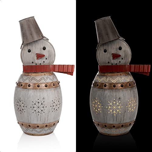 Alpine Corporation 30' H Indoor/Outdoor Metal Barrel Snowman Christmas Holiday Decoration with LED Lights