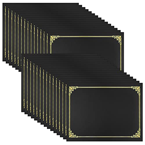 SUNEE Certificate Holders(Black, 30 Packs), Diploma Covers Gold Foil Border, for Letter Size 8.5x11 Certificates, Cardstock, Document Papers
