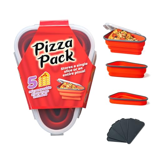 The Perfect Pizza Pack - Reusable Pizza Storage Container with 5 Microwavable Serving Trays - BPA-Free Adjustable Pizza Slice Container to Organize & Save Space, Red