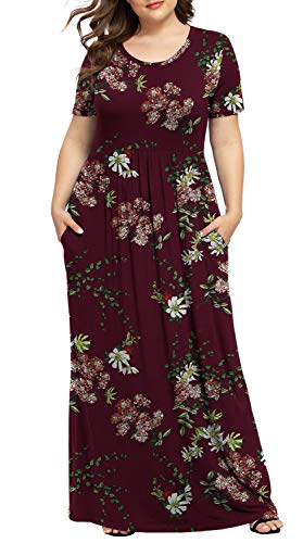 LONGYUAN 2024 Women Summer Casual Loose Comfy Dresses Swimsuit Plus Size Long Dress with Pockets Fl, XXL Floral Wine Red