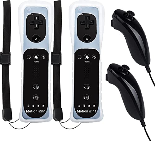 Gamrombo 2 Pack Controller Replacement for Wii/Wii U, Wii Controller Built in Motion Plus, Wii Remote with Nunchuck, Silicone Case and Wrist Strap (Black)