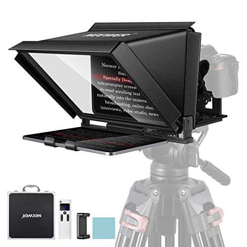 NEEWER X12 14 inch Aluminum Alloy Teleprompter for iPad Tablet Smartphone DSLR Cameras with Remote Control, Carry Case, APP Compatible with iOS/Android for Online Teaching/Vlogger/Live Streaming