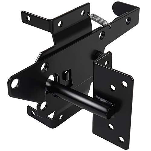 Gate Latches for Wooden Fences Heavy Duty Post Mount Automatic Gravity Lever Spring Self Locking Hardware Wood/Vinyl Fence Gate Lock for Secure Pool/Yard/Garden,Black Finishing,Steel