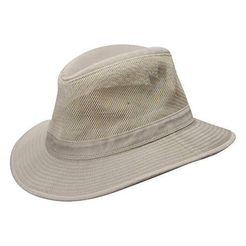 Dorfman Pacific Men's Garment Washed Twill Safari Hat With Mesh Sides, Khaki, Large