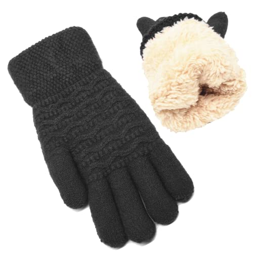 Women's Winter Warm Touch Screen Gloves Womens Thermal Black Cable Knit Wool Fleece Lined Touchscreen Texting Mittens for Cold Weather