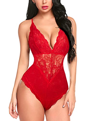 Avidlove Valentines Lingerie Womens Lingeries Sexy Red Bodysuit Lace Body Suits Naughty Snap Crotch