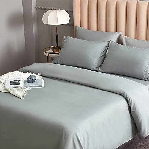 DERBELL Bed Sheet Set - Brushed Microfiber Bedding - Bedding Sheets & Pillowcases - Deep Pockets - Easy Fit - Breathable & Soft Hotel Sheets- 4 Piece Queen Light Gray