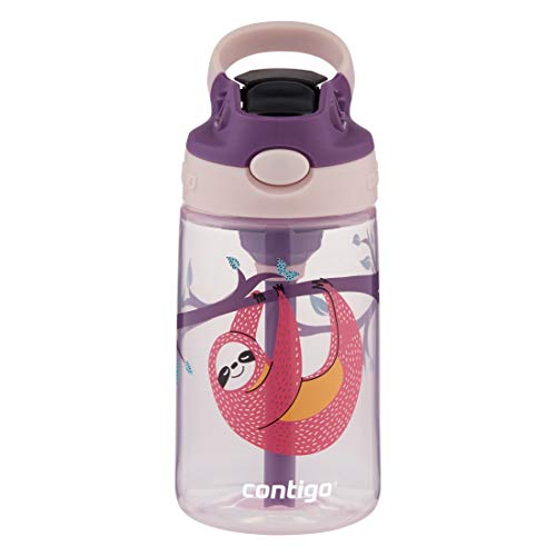 Contigo Aubrey Kids Cleanable Water Bottle with Silicone Straw and Spill-Proof Lid, Dishwasher Safe, 14oz, Sloth