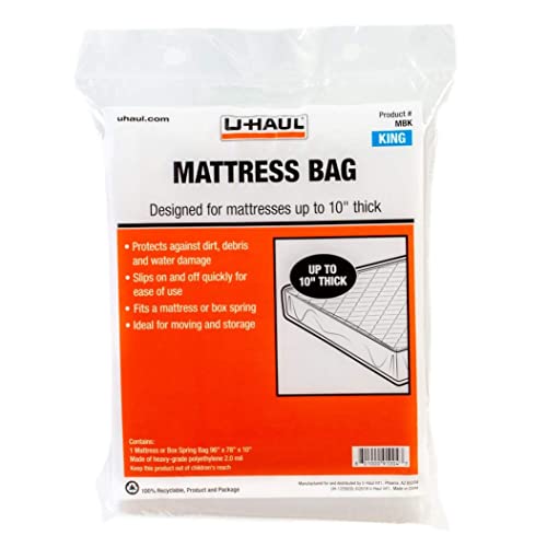 U-Haul Standard King Mattress Bag – Moving & Storage Cover for Mattress or Box Spring – 96” x 78” x 10”