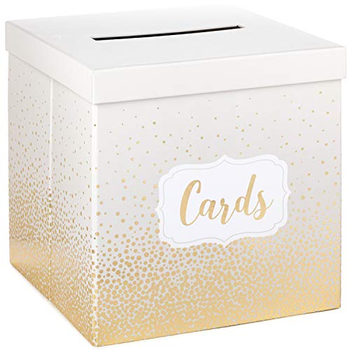 Hallmark 10' Elegant Card Receiving Box (Pearl and Gold Dots) for Weddings, Graduations, Retirements, Birthdays, Open Houses, Anniversaries