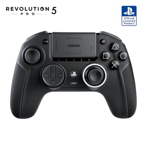 NACON Revolution 5 Pro Officially Licensed PlayStation Wireless Gaming Controller for PS5 / PS4 / PC - Hall Effect, Trigger Stops, Mappable Buttons, Bluetooth Audio - Triple Black