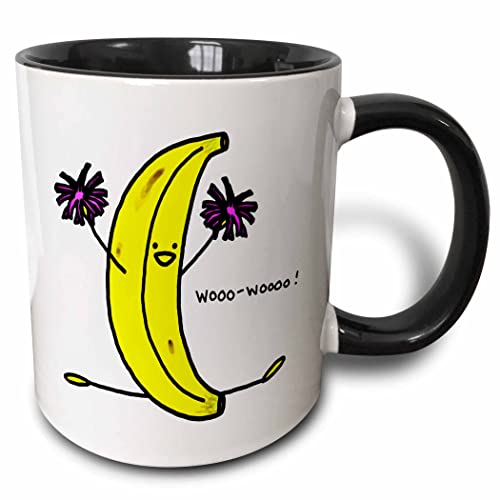 3dRose Cartoon of Cheering Banana Mug, 11 oz, Black