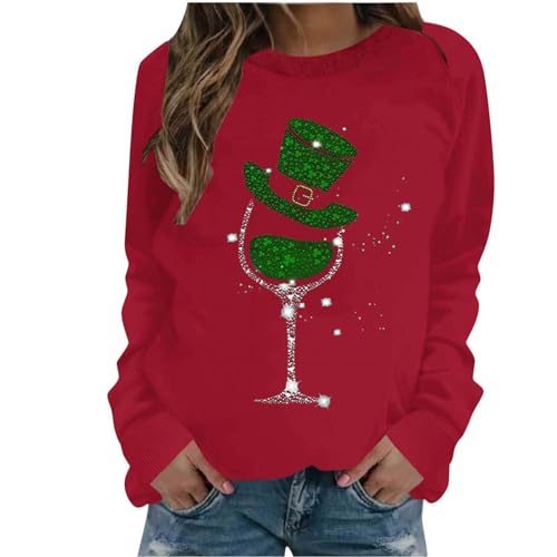 My Recent Orders St Patricks Day Shamrock Wine Glass Print Sweatshirt Casual Long Sleeve Crewneck Loose Fit Pullover Tops Dressy Comfy Blouses