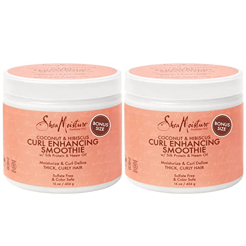 SheaMoisture Curly Hair Products, Coconut & Hibiscus Curl Enhancing Smoothie with Shea Butter, Sulfate Free, Paraben Free Hair Cream for Anti-Frizz, Moisture & Shine, (2 Pack - 16 Fl Oz Ea)