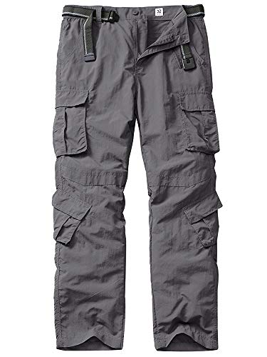 linlon Men's Outdoor Casual Quick Drying Lightweight Hiking Cargo Pants with 8 Pockets,Grey,34