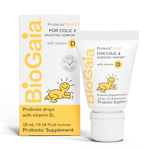 BioGaia Baby Probiotic Drops - Colic & Gas Relief + Vitamin D, 50-Day Supply, Safe for Newborns, Reduces Crying, Fussing, Colic, Gas, Spit-ups & Constipation, No allergens, Dairy or Soy