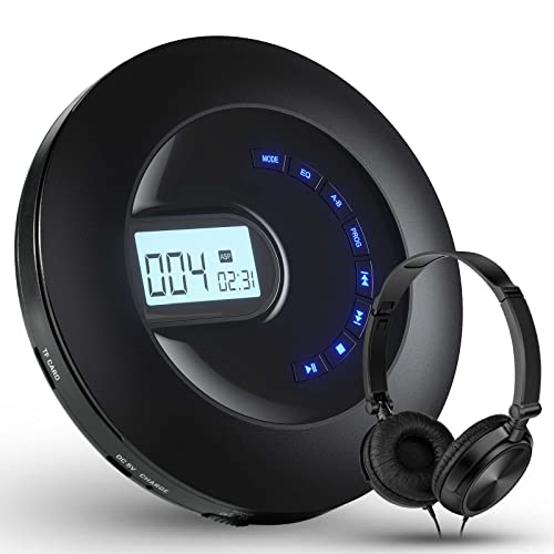 CD Player Portable, Rechargeable Portable CD Player for Car and Travel, Walkman CD Player with Headphone and Anti-Skip/Shockproof, Personal CD Player with LCD Display, AUX Cable, Backlight