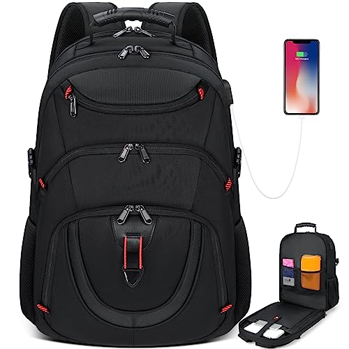 NUBILY Laptop Backpack 17 Inch Waterproof Travel TSA Friendly Extra Large College Gaming Backpack 17.3 Business Computer Backpack Men Women with USB Charging Port Bookbag Black 45L