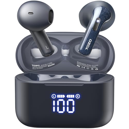 TOZO Tonal Fits T21 Wireless Earbuds, 5.3 Bluetooth Headphone, Sem in Ear with Dual Mic Noise Cancelling, IPX8 Waterproof, 44H Playback Stereo Sound with Power Display Wireless Charging Case Blue