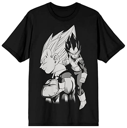 Dragon Ball Z Vegeta Black and White Character Art Men's Black T-Shirt-Large