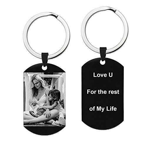 Queenberry Personalized Engraved Custom Photo Text Dog Tag Pendant Keychain