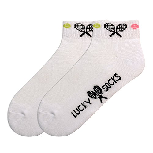 K. Bell Womens Fun Sport & Drink Low Cut - 1 Pairs Cool Cute Novelty No Show Gifts Casual Sock, Lucky Tennis Raquet (White), 4-10 US