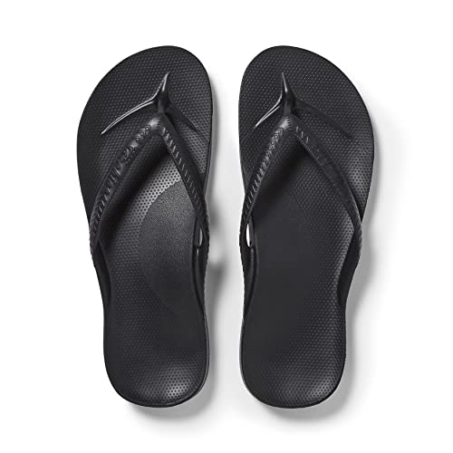 ARCHIES Footwear - Flip Flop Sandals – Offering Great Arch Support and Comfort - Black (Women's US 8/Men's US 7)