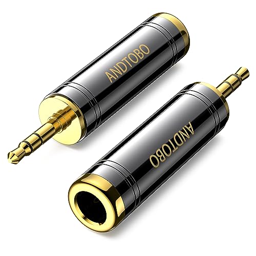 ANDTOBO Headphone Adapter - 1/4'' to 3.5mm Stereo Copper, Black 2-Pack