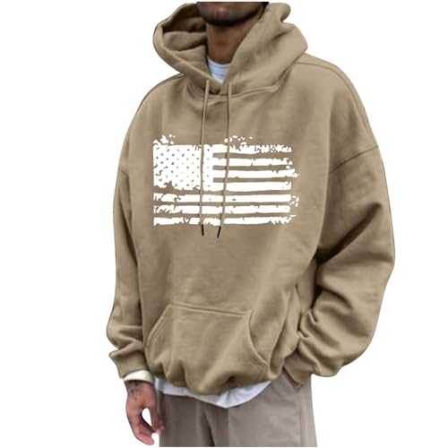 lightning deals graphic hoodie men y2k Mens Oversized Sweatshirts American Flag Graphic Design Pullover Tops Long Sleeve Casual Fashion Sweatshirt Beige XL