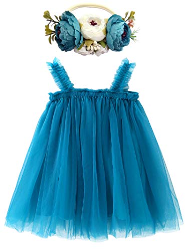 BGFKS Layered Tulle Tutu Dress for Toddler Girls,Baby Girl Rainbow Tutu Princess Skirt Set with Flower Headband.(Blue,2T)