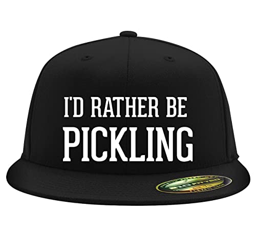 I'd Rather Be Pickling - Embroidered Flexfit 6210 Structured Flat Bill Fitted Hat | Trendy Baseball Cap for Men and Women | Modern Cap in Snapback Closure | Black | Large/X-Large