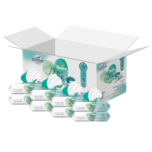 Pampers Aqua Pure Sensitive Baby Wipes, 99% Water, Hypoallergenic, Unscented, 8 Flip-Top Packs (448 Wipes Total)