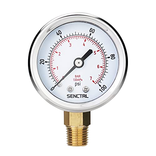 SENCTRL 0-100 Psi Pressure Gauge, 2' Dial Size, 1/4 NPT Lower Mount, Waterproof, Stainless Steel Case, for Water Filter Well Pump Air Tire Low Pressure Test