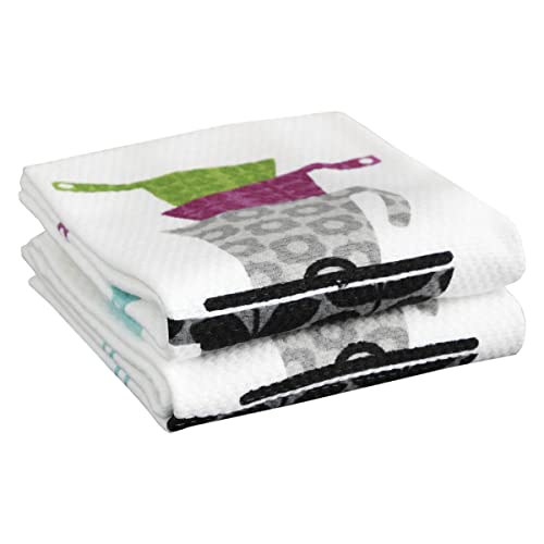 T-fal Textiles Double Sided Print Woven Cotton Kitchen Dish Towel Set, 2-pack, 16' x 26', Pots & Pans Print