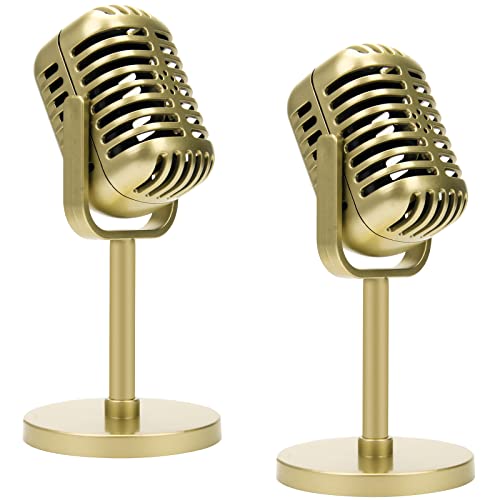 Windspeed 2 Pack Retro Microphone Props Model, Antique Microphone Prop for Vintage Microphone Prop with Stand for Party Decorations Pretend Play(Not True)