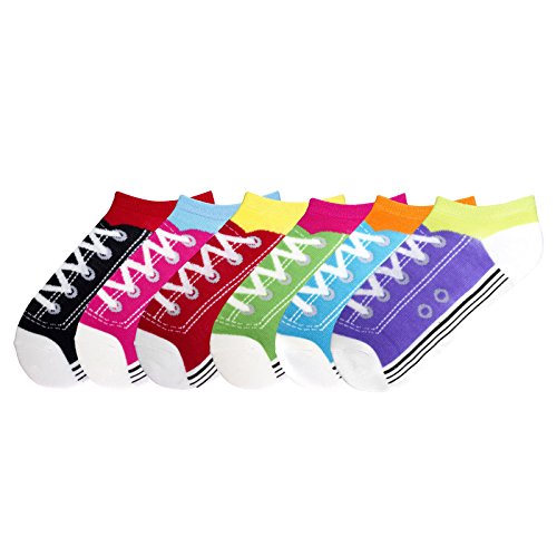 K. Bell Socks Women's 6 Pair Pack Fun Pop Culture Funny Novelty Low Cut No Show Socks, Sneakers (Assorted), Shoe Size: 4-10