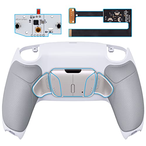 eXtremeRate Silver Real Metal Buttons (RMB) Version RISE4 Remap Kit for PS5 Controller BDM-010 020 w/ Gray Rubberized Grip White Redesigned Back Shell, Upgrade Board, 4 Back Buttons for PS5 Controller