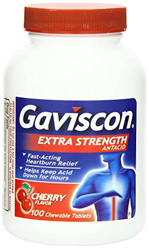 Gaviscon Extra Strength Cherry Chewable Tablet For Fast-Acting Heartburn Relief, 100 Count