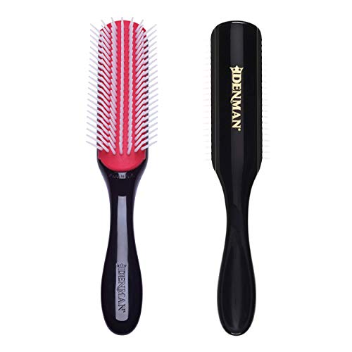 Denman Curly Hair Brush D3 (Black & Red) 7 Row Styling Brush for Detangling, Separating, Shaping and Defining Curls - For Women and Men