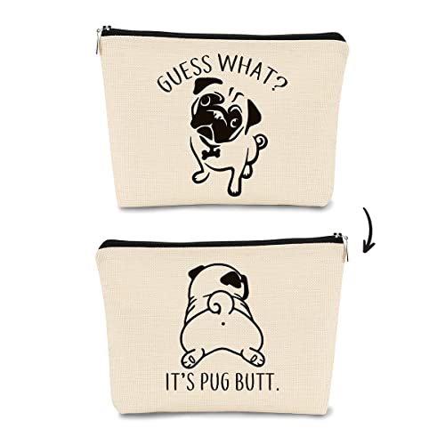 Pug,Pug Gifts for Pug Lovers Small Makeup Bag,Funny Guess What It's Pug Butt Makeup Bag,Pug gifts for Women Cosmetic Bag Cute Dog Birthday for Teen Girls Daughter Pug Mom Gift