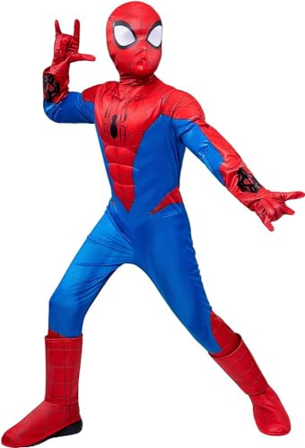 MARVEL Spider-Man Official Youth Deluxe Costume - Padded Jumpsuit with Gloves and Detachable Mask, Medium