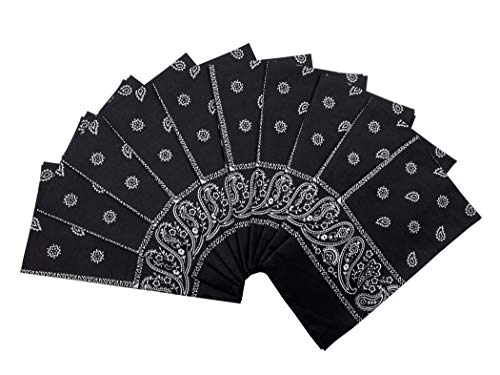 Vamqor 100% Cotton 10 Pack Fine Bandanas（Black）