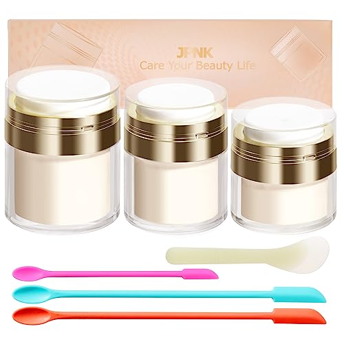 JPNK New Gold Airless Pump Bottles Empty Cosmetic Container with Silicone Spatula Set for Creams Gels Lotion Toiletry, 0.5 Oz, 1 Oz,1.7Oz