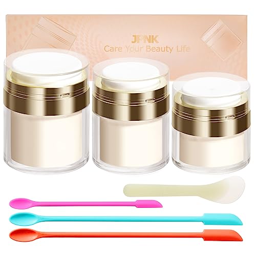 JPNK Airless Pump Bottles Empty Cosmetic Container with Silicone Spatula Set for Creams Gels Lotion Toiletry (New Gold)