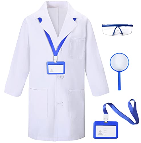 TOGROP 4Pcs Doctor Scientist Lab Costume for Kids Role Play Thick White Coat Birthday Party Gift 10-12 Years