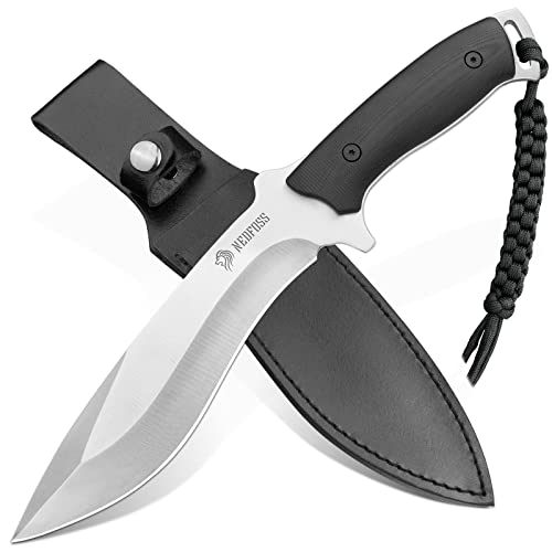 NedFoss Kukri Survival Knife with Sheath, 11.5'' Full Tang Fixed Blade Bushcraft Hunting Knife with G10 Handle for Outdoor, Camping and Survival, Camping Gifts for Men
