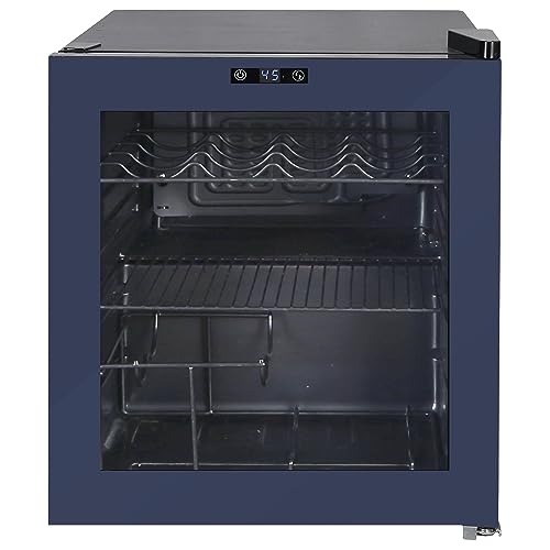 West Bend WB15600BCZSB Beverage Cooler Refrigerator 15 Wine Bottle/60 Can Capacity, Glass Door, 17-Inch Wide Freestanding, Adjustable Thermostat Control, 1.6-Cu.Ft, Slate Blue