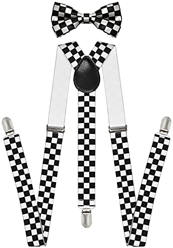 trilece Suspenders Bow Tie Set For Men - Men Women Bowtie And Suspenders - Adjustable Mens Suspenders with Matching Bow Tie (Checkered)